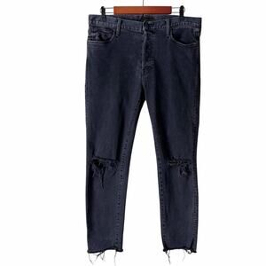 Mother | Men’s Neat Ankle Step Fray Jeans Soul Taker Destroyed Black Size 34